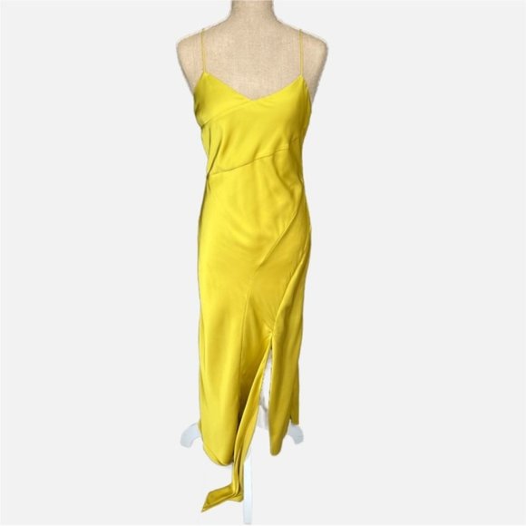 Gasanova Green Yellow Asymmetric V-Neck Sleeveless Silk Slip Dress Size Medium - Picture 1 of 3